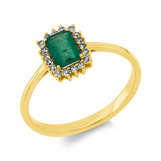 Ring 18 kt GG, 18 Dia. 0,11 ct, TW-si, 1 Smaragd 0,90 ct grün