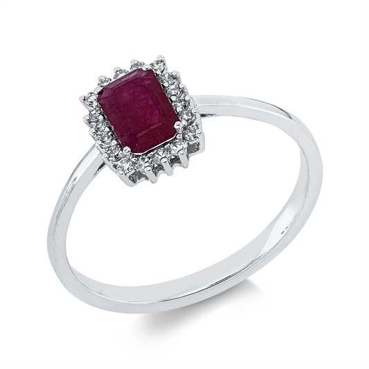 Ring 18 kt WG, 18 Dia. 0,11 ct, TW-si, 1 Rubin 0,60 ct rot