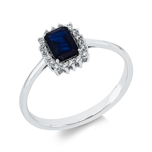 Ring 18 kt WG, 18 Dia. 0,11 ct, TW-si, 1 Saphir 0,68 ct blau