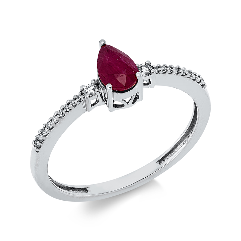Ring 18 kt WG, 2 Brill. 0,03 ct, TW-si, 18 Dia. 0,05 ct, TW-si, 1 Rubin 0,56 ct rot
