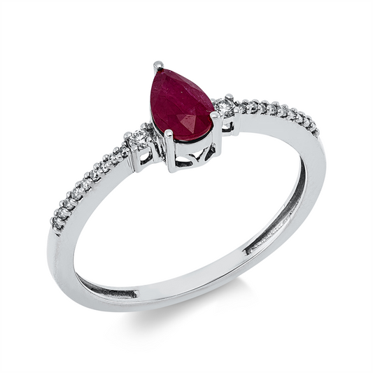 Ring 18 kt WG, 2 Brill. 0,03 ct, TW-si, 18 Dia. 0,05 ct, TW-si, 1 Rubin 0,56 ct rot