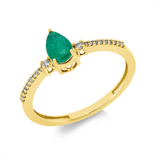 Ring 18 kt GG, 2 Brill. 0,03 ct, TW-si, 18 Dia. 0,05 ct, TW-si, 1 Smaragd 0,48 ct grün