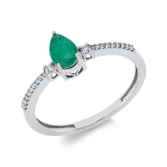 Ring 18 kt WG, 2 Brill. 0,03 ct, TW-si, 18 Dia. 0,05 ct, TW-si, 1 Smaragd 0,50 ct grün