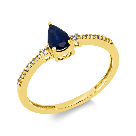 Ring 18 kt GG, 2 Brill. 0,03 ct, TW-si, 18 Dia. 0,05 ct, TW-si, 1 Saphir 0,50 ct blau