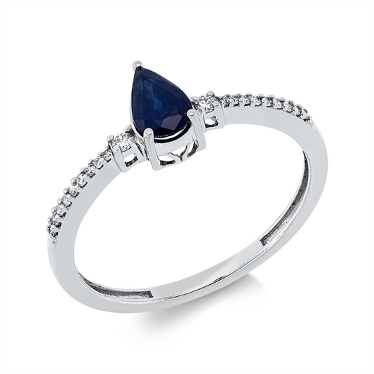 Ring 18 kt WG, 2 Brill. 0,03 ct, TW-si, 18 Dia. 0,05 ct, TW-si, 1 Saphir 0,50 ct blau