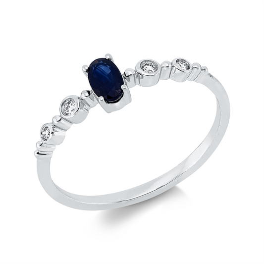Ring 18 kt WG, 2 Brill. 0,03 ct, TW-si, 2 Brill. 0,02 ct, TW-si, 1 Saphir 0,23 ct blau