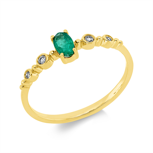 Ring 18 kt GG, 2 Brill. 0,03 ct, TW-si, 2 Brill. 0,02 ct, TW-si, 1 Smaragd 0,22 ct grün