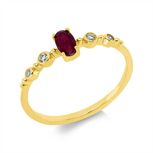 Ring 18 kt GG, 2 Brill. 0,03 ct, TW-si, 2 Brill. 0,02 ct, TW-si, 1 Rubin 0,28 ct rot