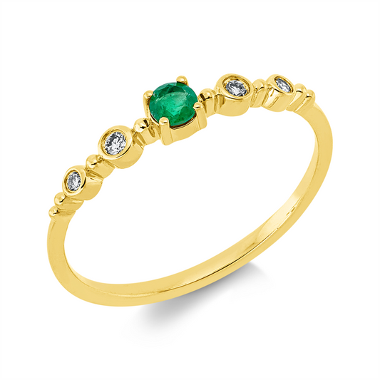 Ring 18 kt GG, 2 Brill. 0,03 ct, TW-si, 2 Brill. 0,02 ct, TW-si, 1 Smaragd 0,10 ct grün