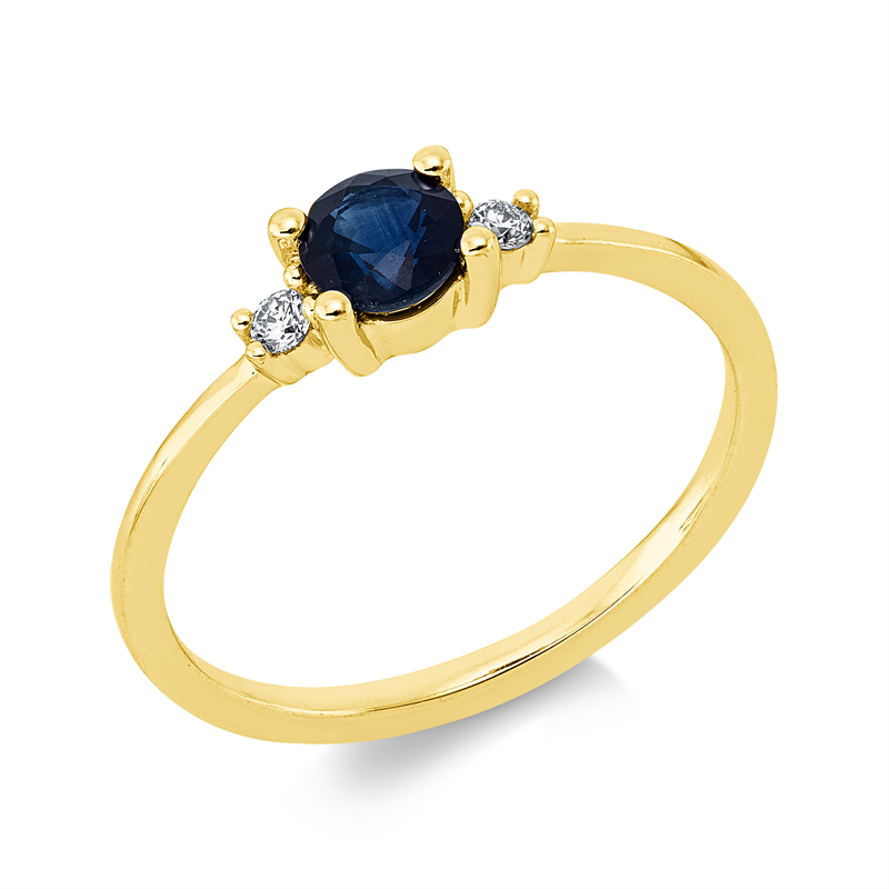 Ring 18 kt GG, 2 Brill. 0,05 ct, TW-si, 1 Saphir 0,36 ct blau