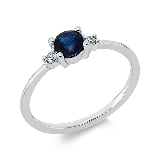 Ring 18 kt WG, 2 Brill. 0,05 ct, TW-si, 1 Saphir 0,51 ct blau