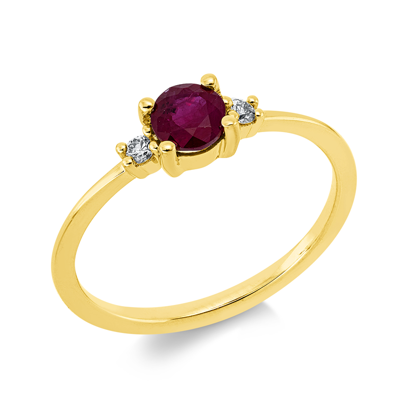 Ring 18 kt GG, 2 Brill. 0,05 ct, TW-si, 1 Rubin 0,60 ct