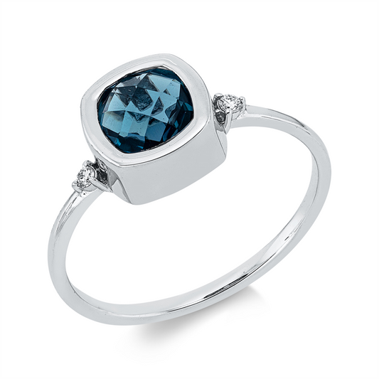 Ring 18 kt WG, 2 Brill. 0,03 ct, TW-si, 1 Topas 0,96 ct Lond. blue