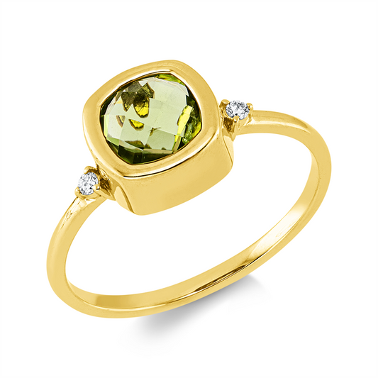 Ring 18 kt GG, 2 Brill. 0,03 ct, TW-si, 1 Peridot 1,09 ct