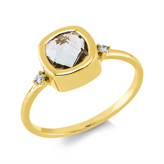 Ring 18 kt GG, 2 Brill. 0,03 ct, TW-si, 1 Amethyst 0,92 ct grün