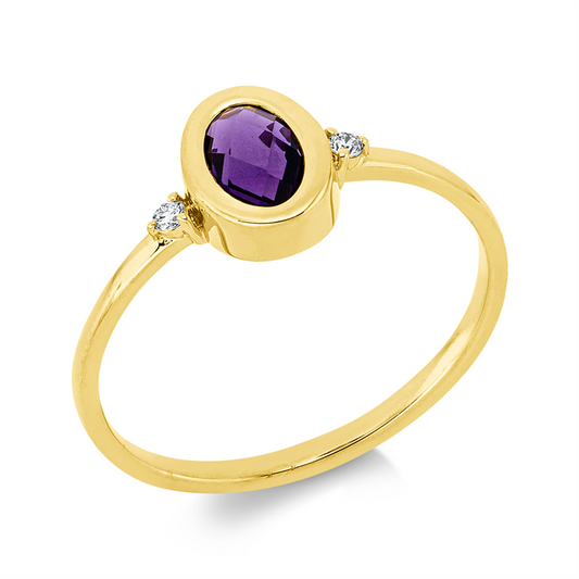 Ring 18 kt GG, 2 Brill. 0,03 ct, TW-si, 1 Amethyst 0,47 ct lila