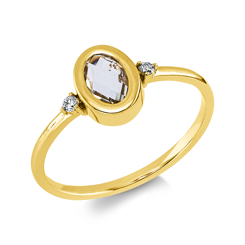 Ring 18 kt GG, 2 Brill. 0,03 ct, TW-si, 1 Amethyst 0,40 ct grün