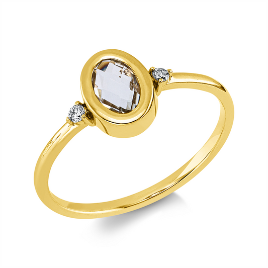 Ring 18 kt GG, 2 Brill. 0,03 ct, TW-si, 1 Amethyst 0,40 ct grün