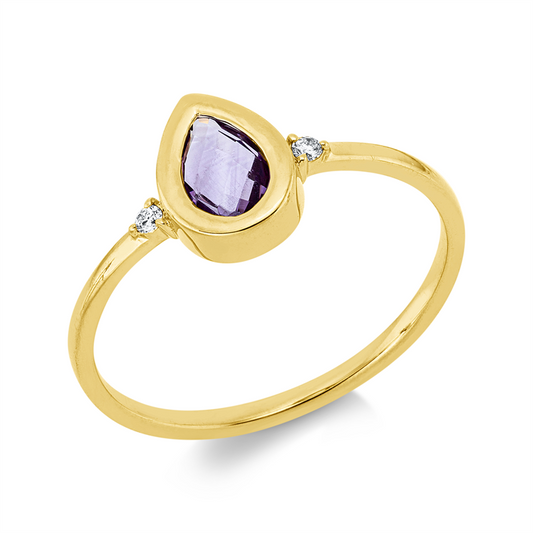 Ring 18 kt GG, 2 Brill. 0,03 ct, TW-si, 1 Amethyst 0,32 ct lila