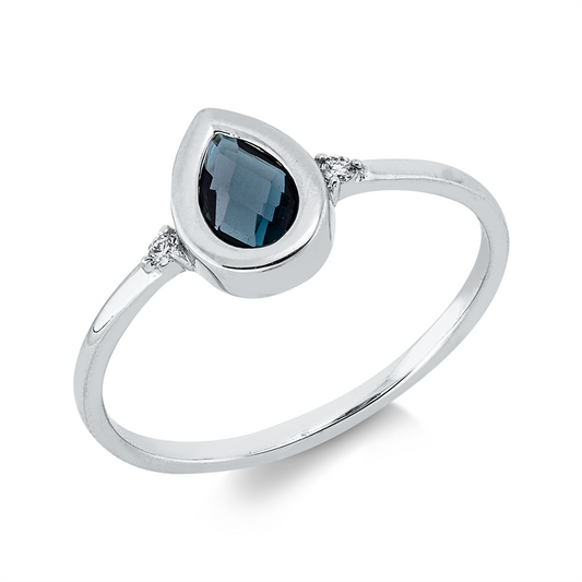 Ring 18 kt WG, 2 Brill. 0,03 ct, TW-si, 1 Topas 0,46 ct Lond. blue