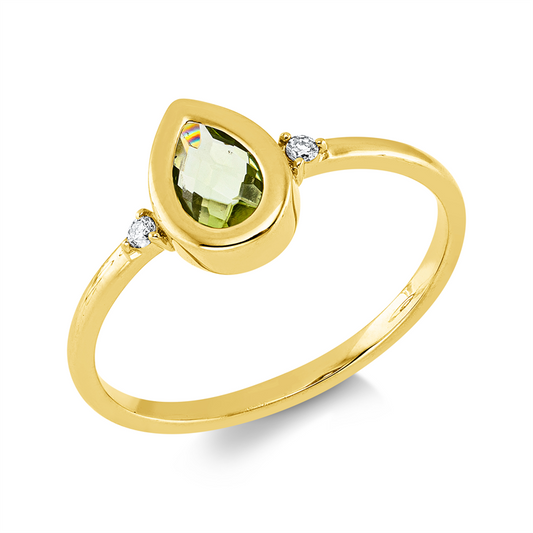 Ring 18 kt GG, 2 Brill. 0,03 ct, TW-si, 1 Peridot 0,39 ct