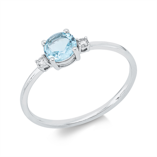 Ring 18 kt WG, 2 Brill. 0,05 ct, TW-si, 1 Aquamarin 0,48 ct blau