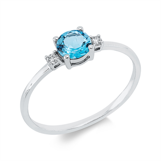 Ring 18 kt WG, 2 Brill. 0,05 ct, TW-si, 1 Topas 0,47 ct blau