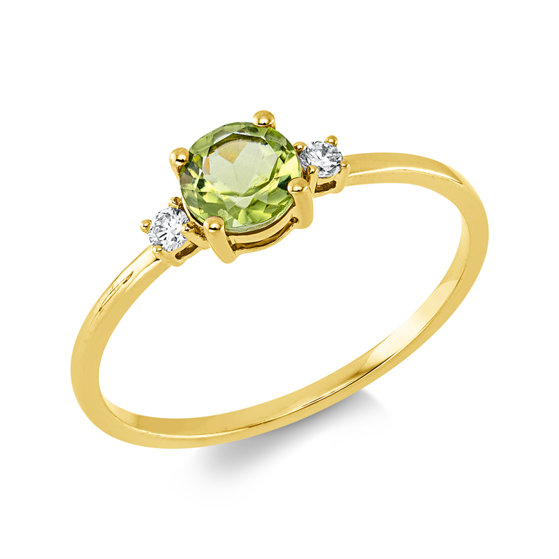 Ring 18 kt GG, 2 Brill. 0,05 ct, TW-si, 1 Peridot 0,49 ct