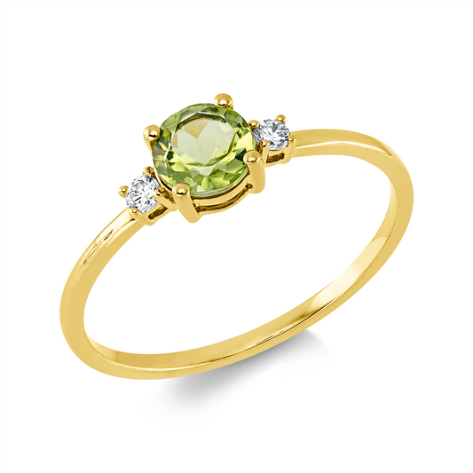 Ring 18 kt GG, 2 Brill. 0,05 ct, TW-si, 1 Peridot 0,49 ct