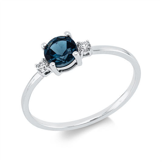 Ring 18 kt WG, 2 Brill. 0,05 ct, TW-si, 1 Topas 0,55 ct Lond. blue