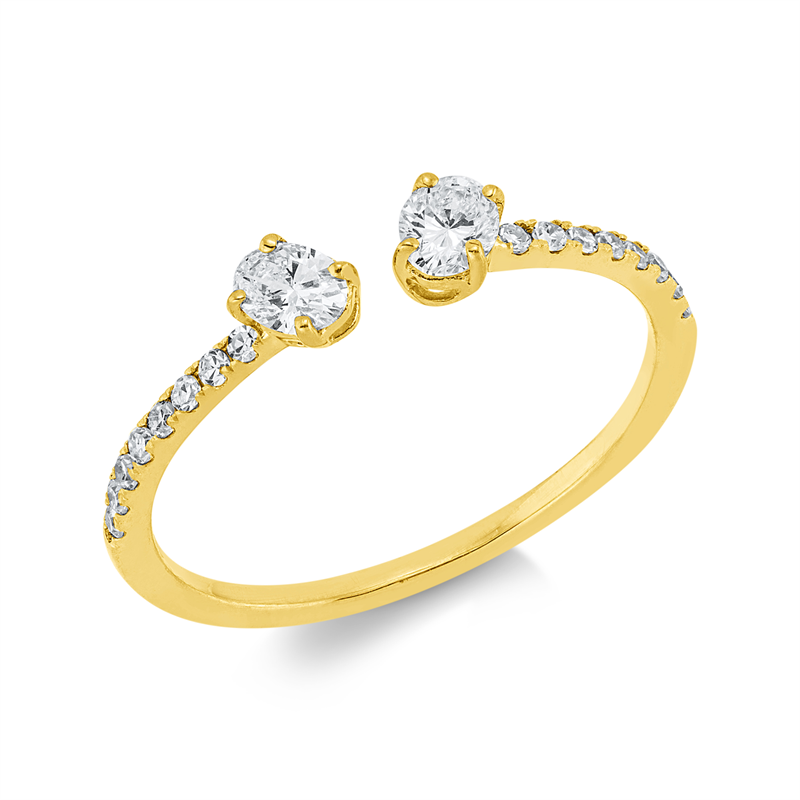 Ring 18 kt GG, 2 Oval 0,30 ct, TW-si, 16 Dia. 0,11 ct, TW-si