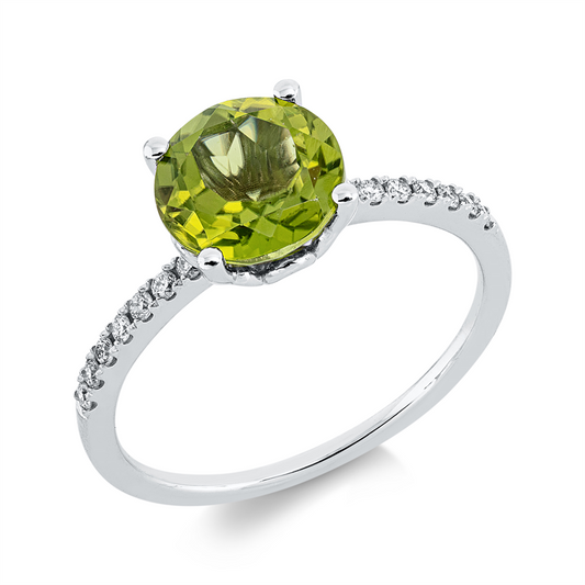Ring 18 kt WG, 14 Dia. 0,11 ct, TW-si, 1 Peridot 1,92 ct