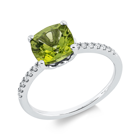 Ring 18 kt WG, 14 Brill. 0,11 ct, TW-si, 1 Peridot 2,24 ct