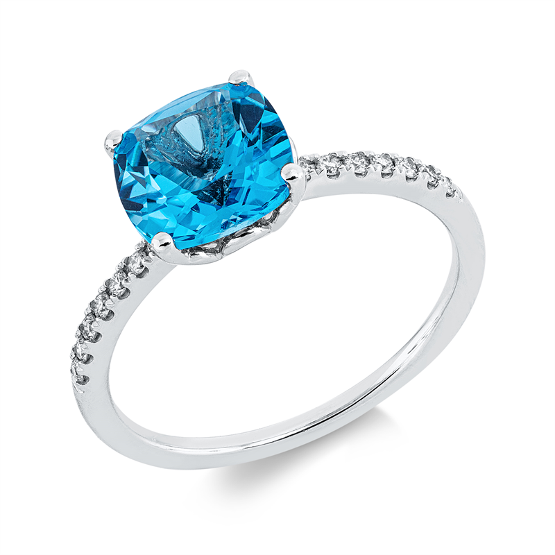 Ring 18 kt WG, 14 Brill. 0,11 ct, TW-si, 1 Topas 2,45 ct blau