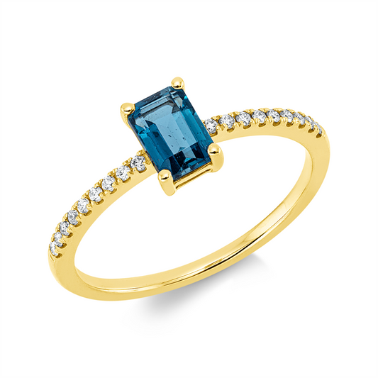 Ring 18 kt GG, 18 Brill. 0,10 ct, TW-si, 1 Topas 0,72 ct Lond. blue