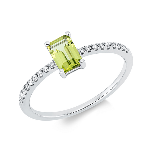 Ring 18 kt WG, 18 Brill. 0,09 ct, TW-si, 1 Peridot 0,64 ct