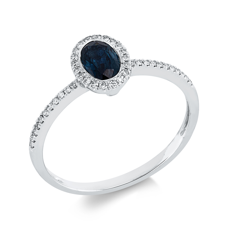 Ring 18 kt WG, 42 Dia. 0,10 ct, TW-si, 1 Saphir 0,61 ct blau