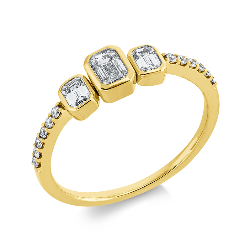 Ring 18 kt GG, 3 Sm.schliff 0,48 ct, TW-si, 12 Brill. 0,09 ct, TW-si