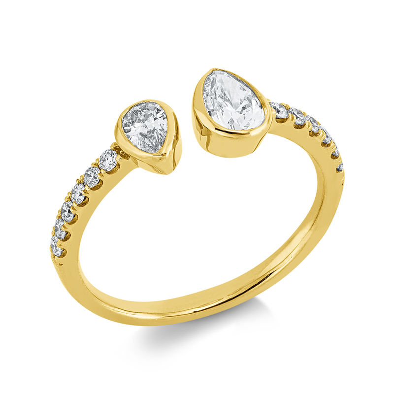 Ring 18 kt GG, 2 Tropfen 0,57 ct, TW-si, 12 Brill. 0,16 ct, TW-si