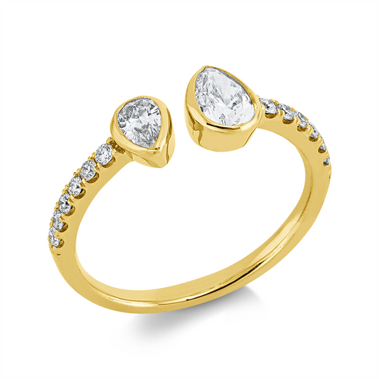 Ring 18 kt GG, 2 Tropfen 0,57 ct, TW-si, 12 Brill. 0,16 ct, TW-si