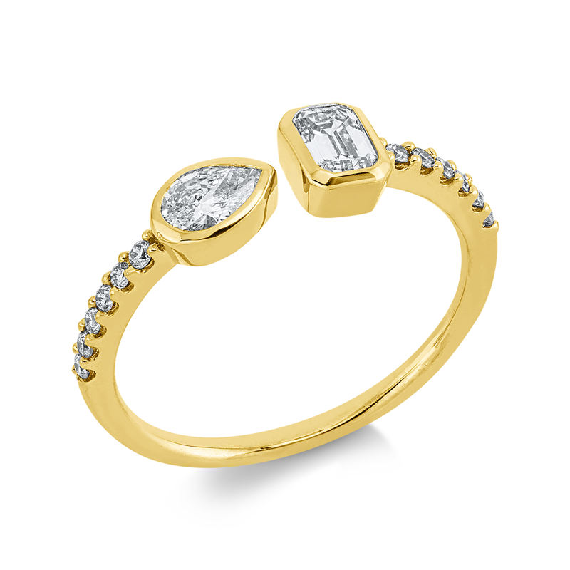 Ring 18 kt GG, 1 Sm.schliff 0,26 ct, TW-si, 1 Tropfen 0,20 ct, TW-si, 12 Brill. 0,11 ct, TW-si