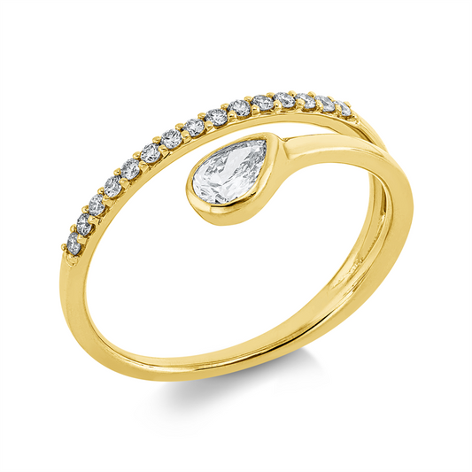 Ring 18 kt GG, 1 Tropfen 0,21 ct, TW-si, 15 Brill. 0,12 ct, TW-si