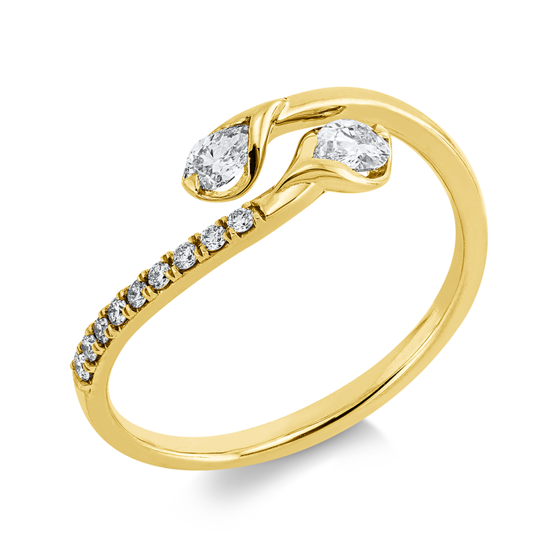 Ring 18 kt GG, 2 Tropfen 0,24 ct, TW-si, 9 Brill. 0,07 ct, TW-si