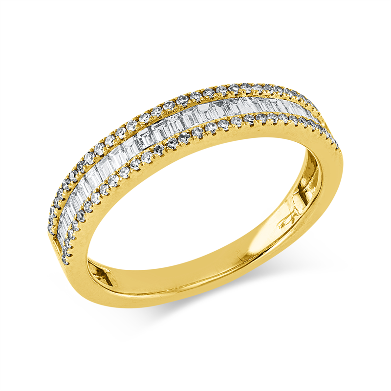 Ring 14 kt GG, 25 Bag. 0,33 ct, TW-vsi/si, 62 Dia. 0,15 ct, TW-si