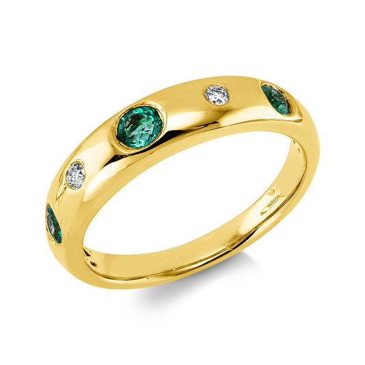 Ring 14 kt GG, 2 Brill. 0,05 ct, TW-si, 3 Smaragde 0,33 ct grün