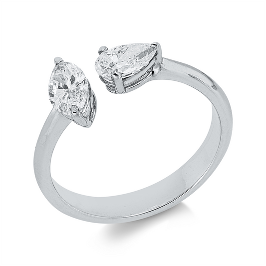 Ring 18 kt WG, 1 Nav. 0,42 ct, TW-vsi, 1 Tropfen 0,37 ct, TW-vsi