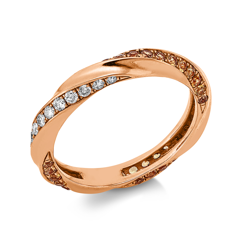 Ring 18 kt RG, 14 Brill. 0,18 ct, TW-vsi/si, 42 Saphire 0,66 ct gelb