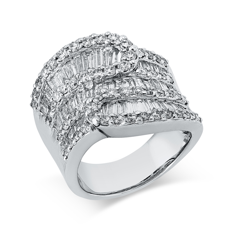 Ring 18 kt WG, 50 Trap. 1,96 ct, TW-vsi, 58 Brill. 1,40 ct, TW-vsi