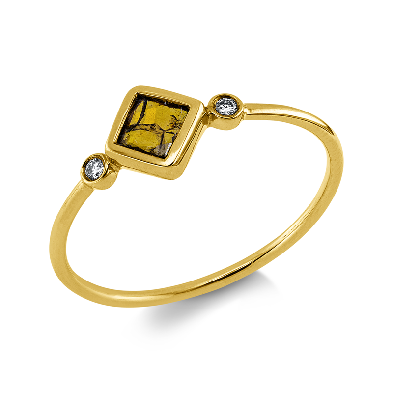 Ring 18 kt GG, 2 Brill. 0,02 ct, I-si, 1 Dia.Split 0,20 ct, braun