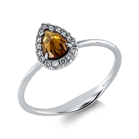 Ring 18 kt WG, 16 Brill. 0,11 ct, I-si/pi, 1 Dia.Split 0,48 ct, braun